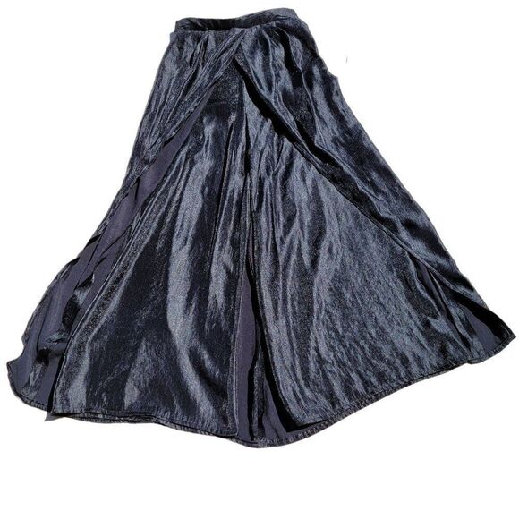 Handmade Skirted Wide Leg Pants 10 Black Metallic Sheen High-rise Caped Gothic - Picture 1 of 10